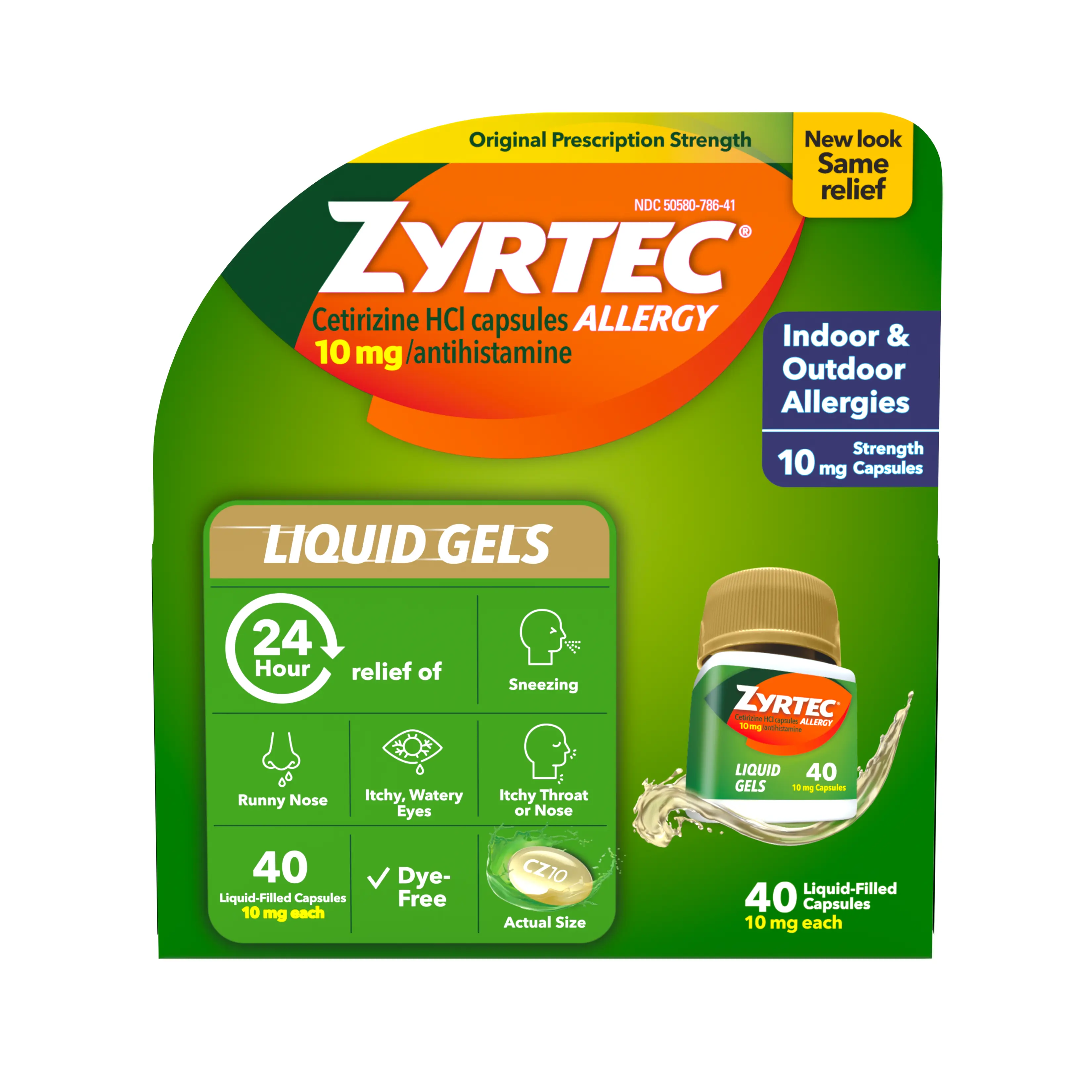 Product pack shot of ZYRTEC® Allergy Relief Liquid Gels 