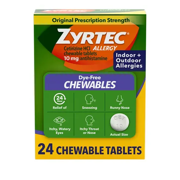 Product pack shot of ZYRTEC® Allergy Relief Chewables