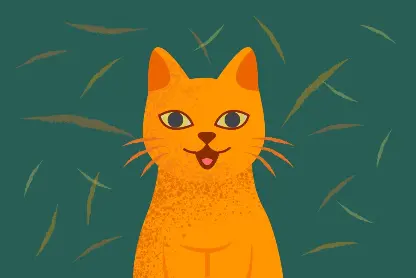 Ilustración de un gato naranja sobre un fondo verde