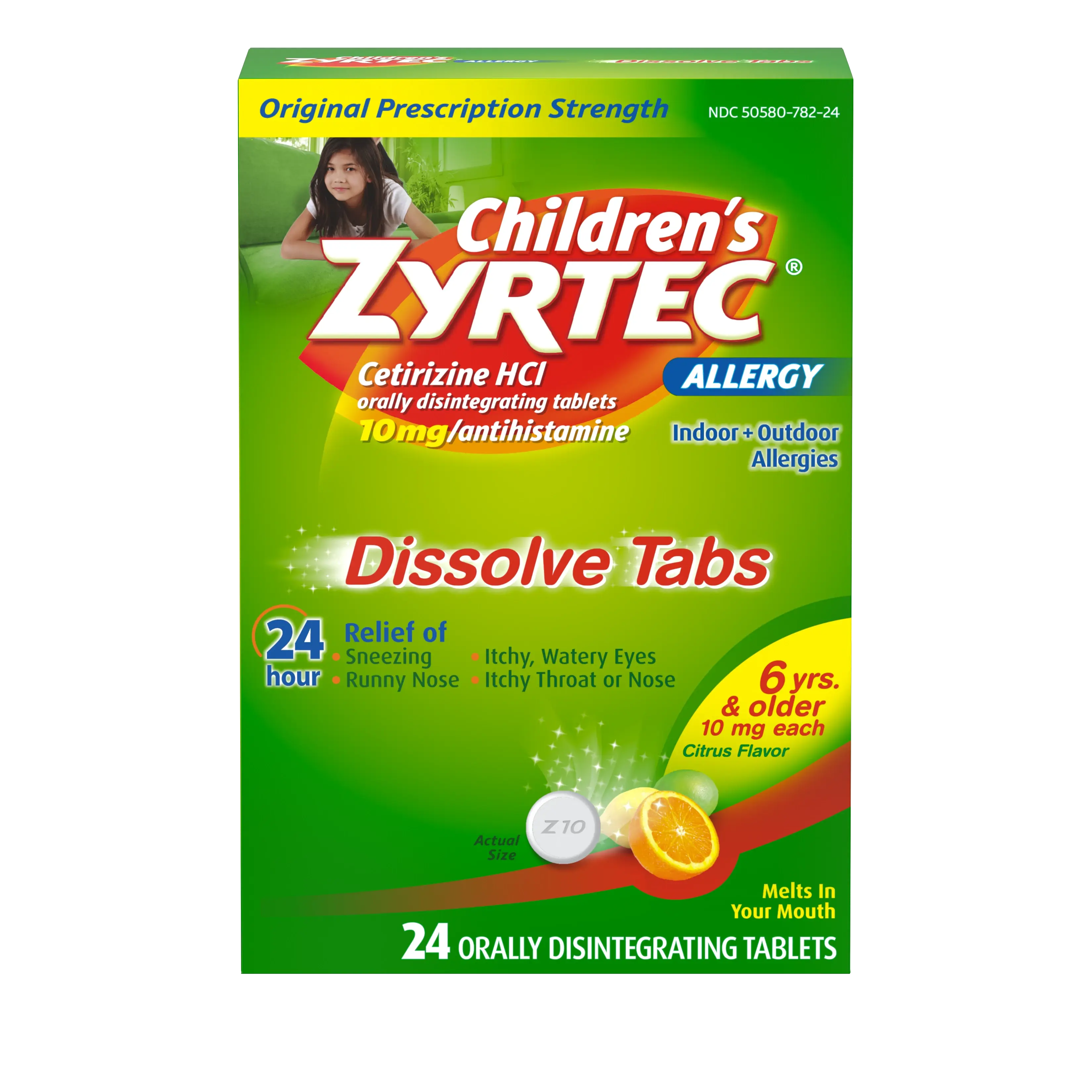 Product pack shot of Children's ZYRTEC® Allergy Relief Dissolve Tabs
