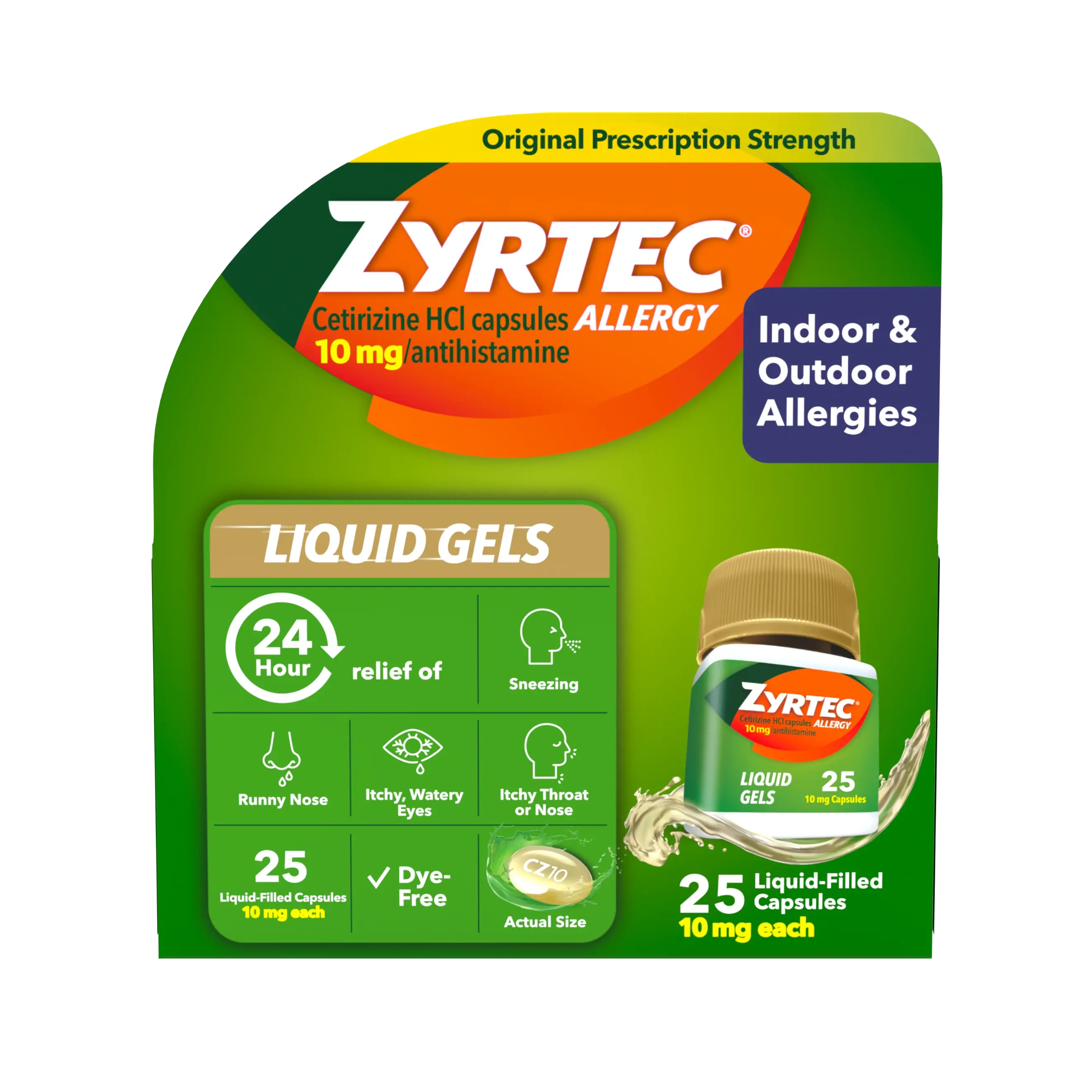 ZYRTEC® Allergy Relief Liquid Gels 25 count Front of the pack