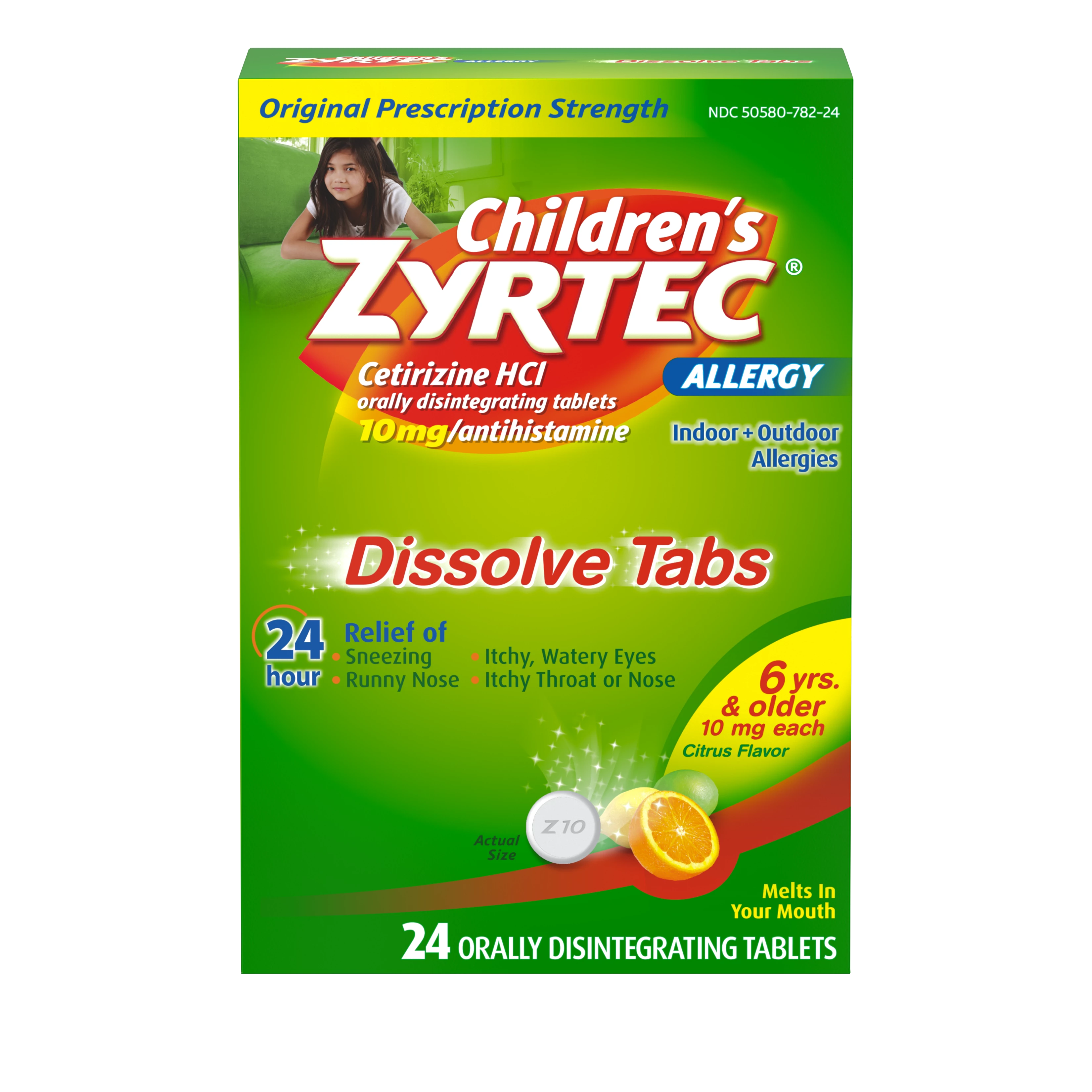 Product pack shot of Children's ZYRTEC® Allergy Relief Dissolve Tabs