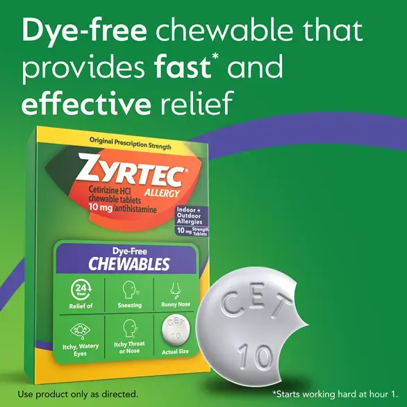 ZYRTEC®  Chewables provide fast (starts working at hour 1) 24-hour relief