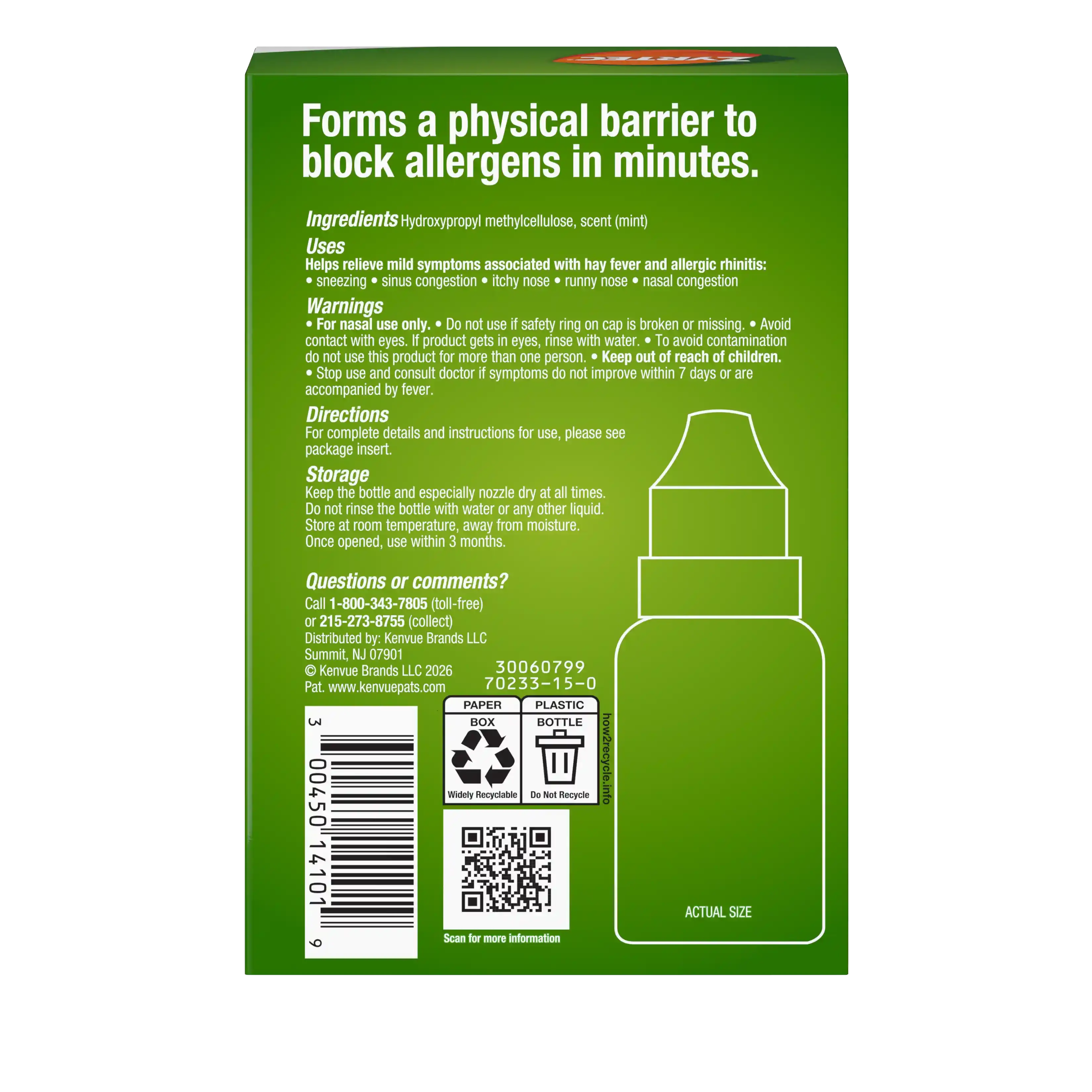 ZYRTEC® Allergan Shield Spray 100 ct Back of package