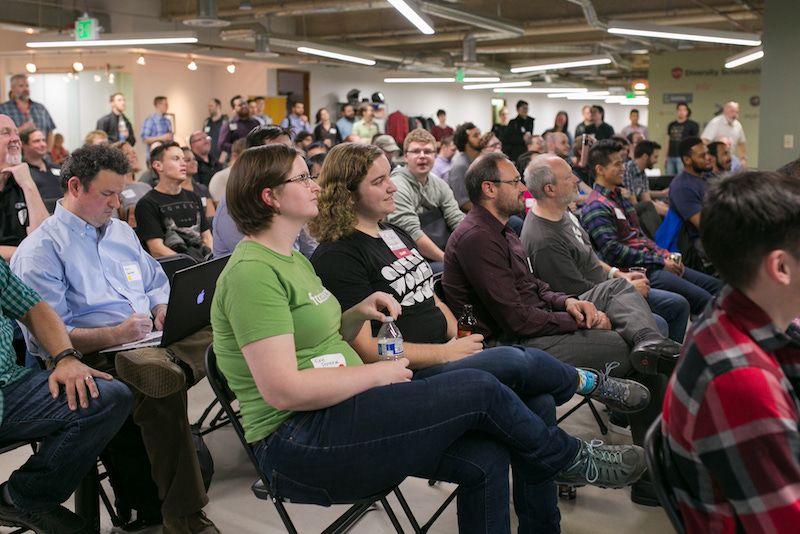 audience at Code Fellows Demos and Drinks event