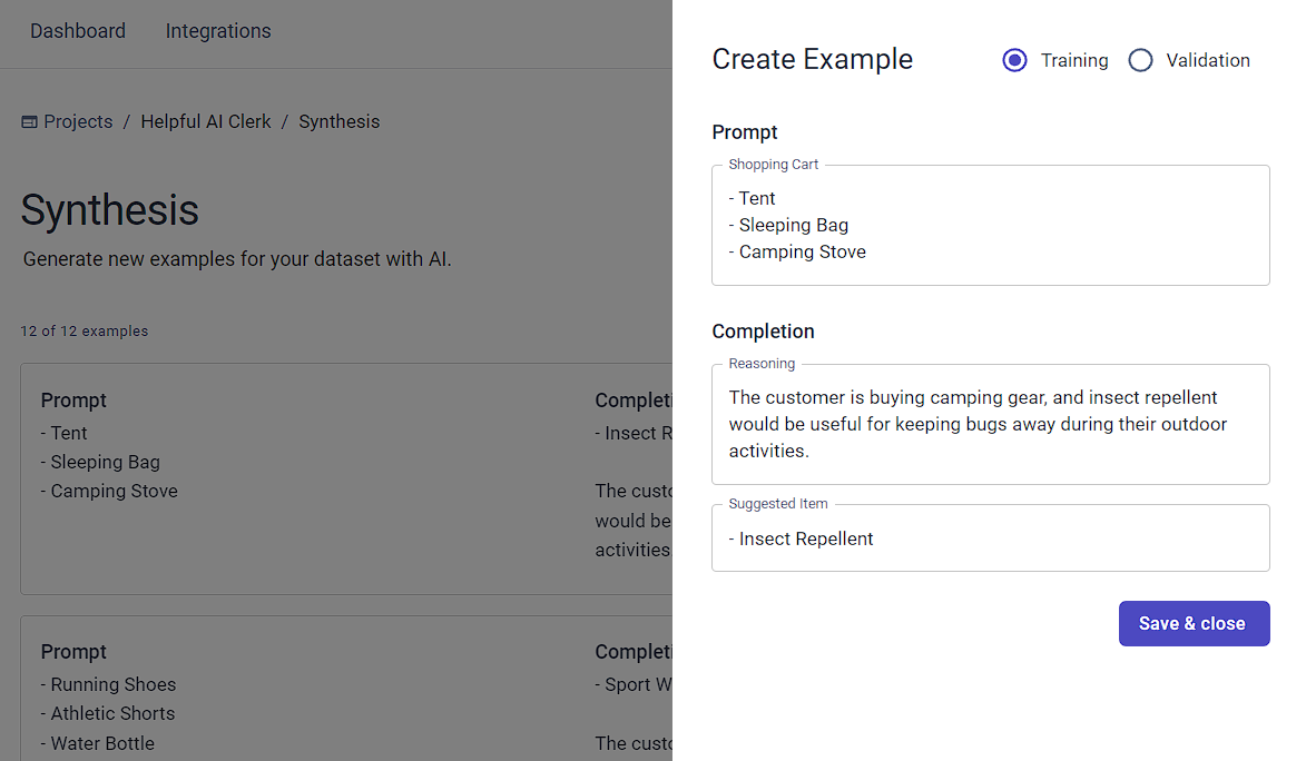 Saving synthesized training example in Entry Point