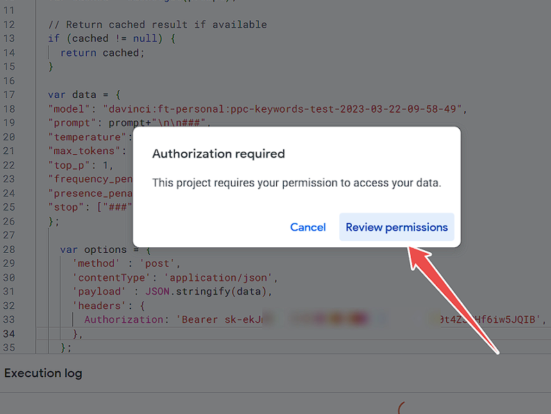 App Script first run Authorization Required box