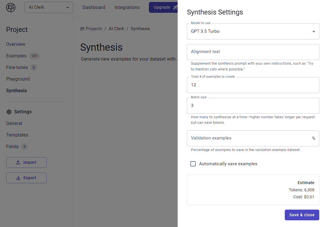 Synthesis Settings