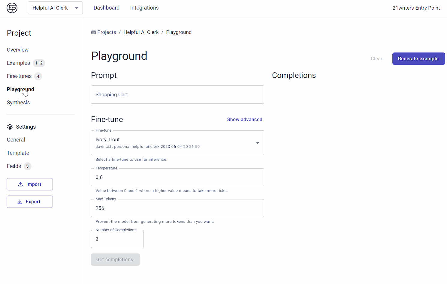 Entry Point Playground generator example and completions