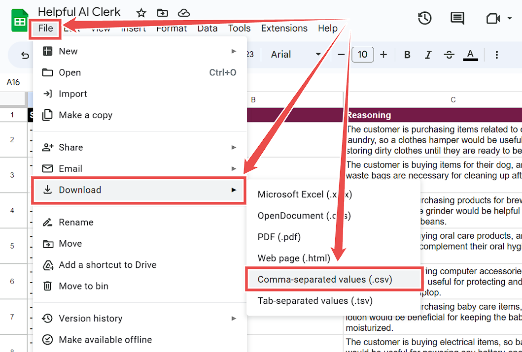 Saving Google Sheets as CSV