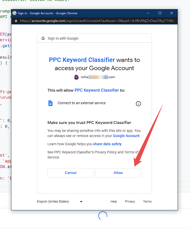 Google Sheets App Script allow access