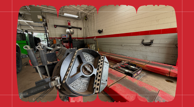 Belle Tire wheel alignment service bay
