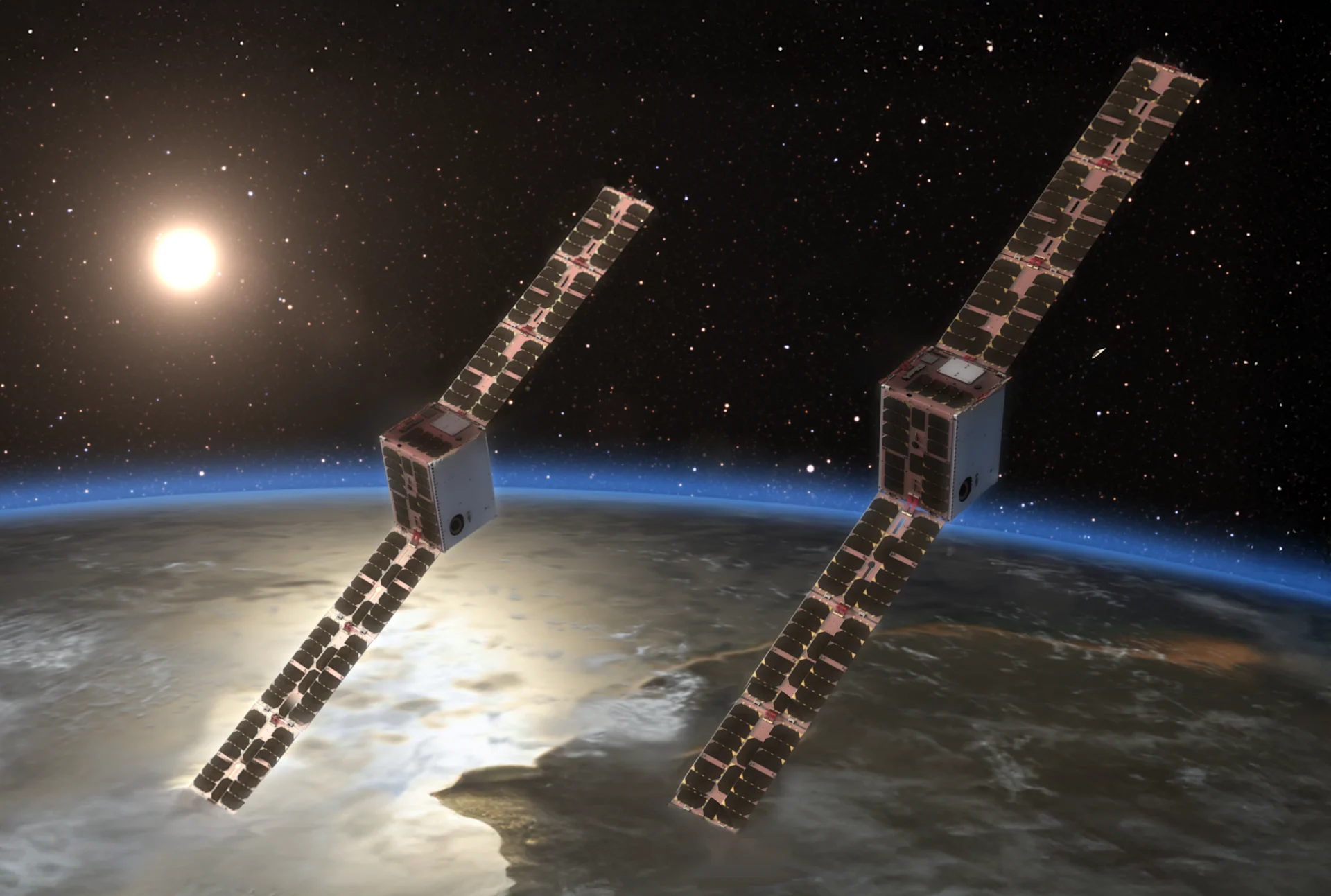 A CGI image of the Orpheus satellites, 2 satellites in formation.