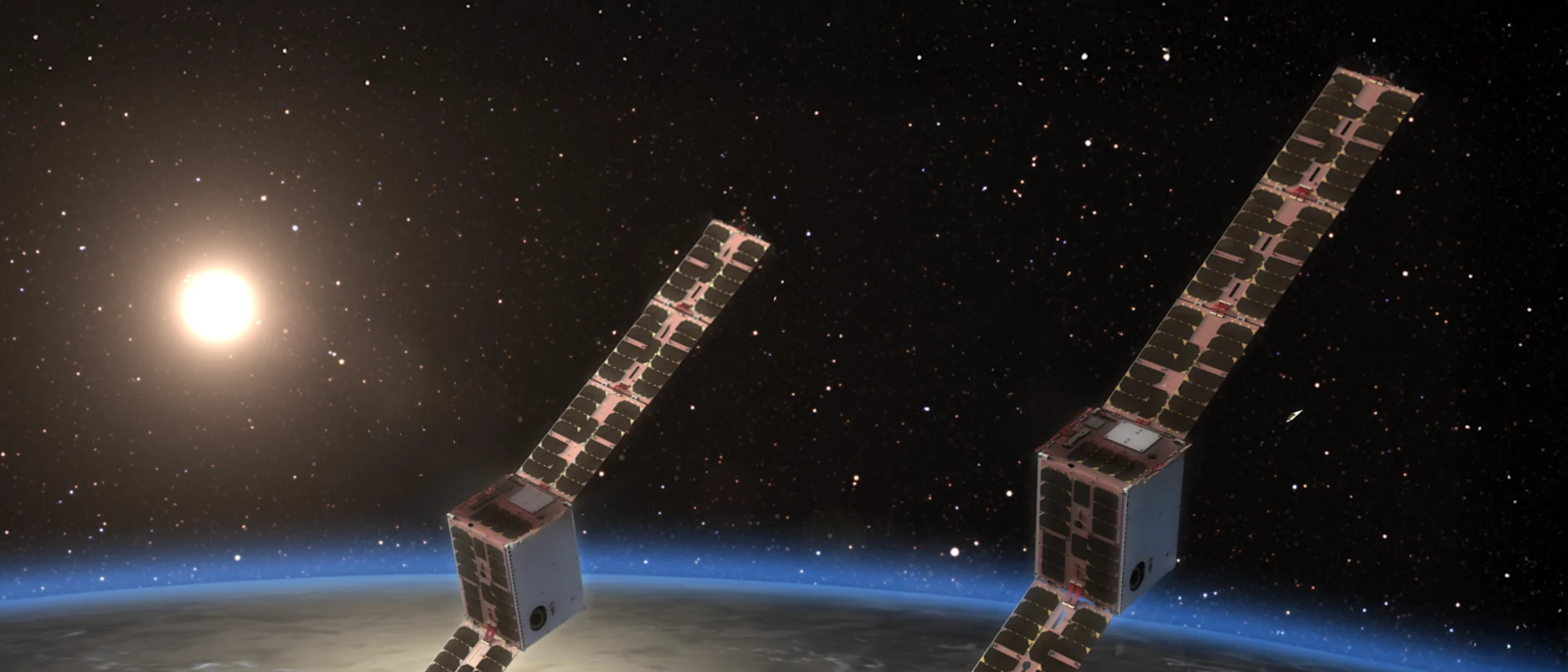 A CGI image of the Orpheus satellites, 2 satellites in formation.