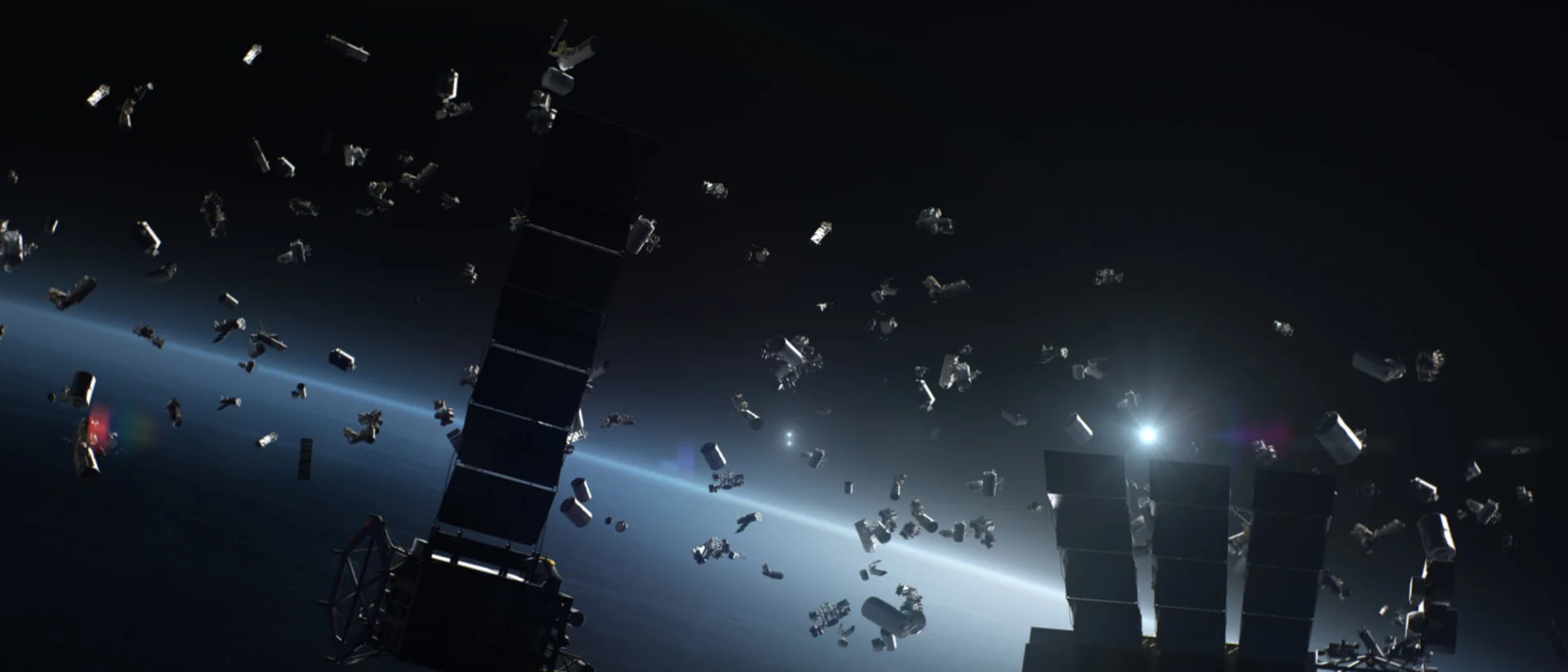 space debris around planet earth waste broken artificial satellites floating orbit 234791057