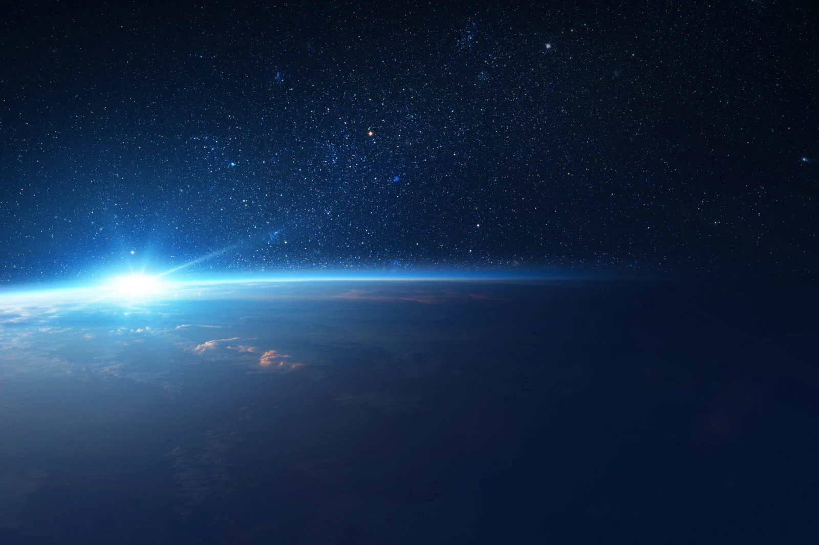 Sun Comes Up from Behind Earth in Space