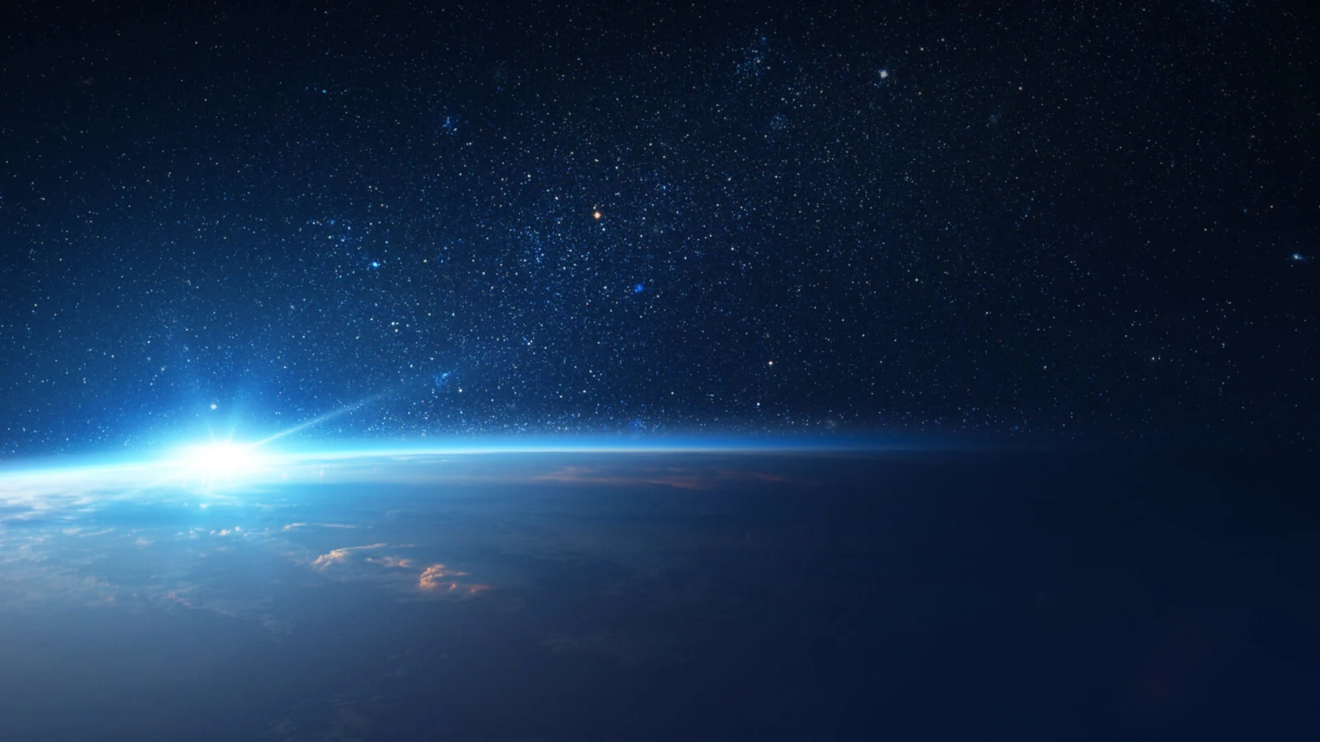 Sun Comes Up from Behind Earth in Space
