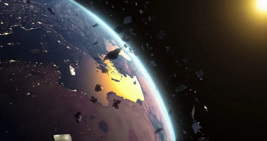 Space debris around planet Earth