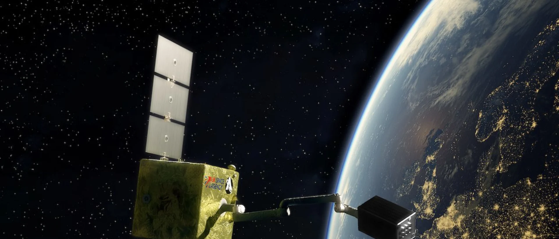 COSMIC servicer capturing the client satellite, with earth in the background