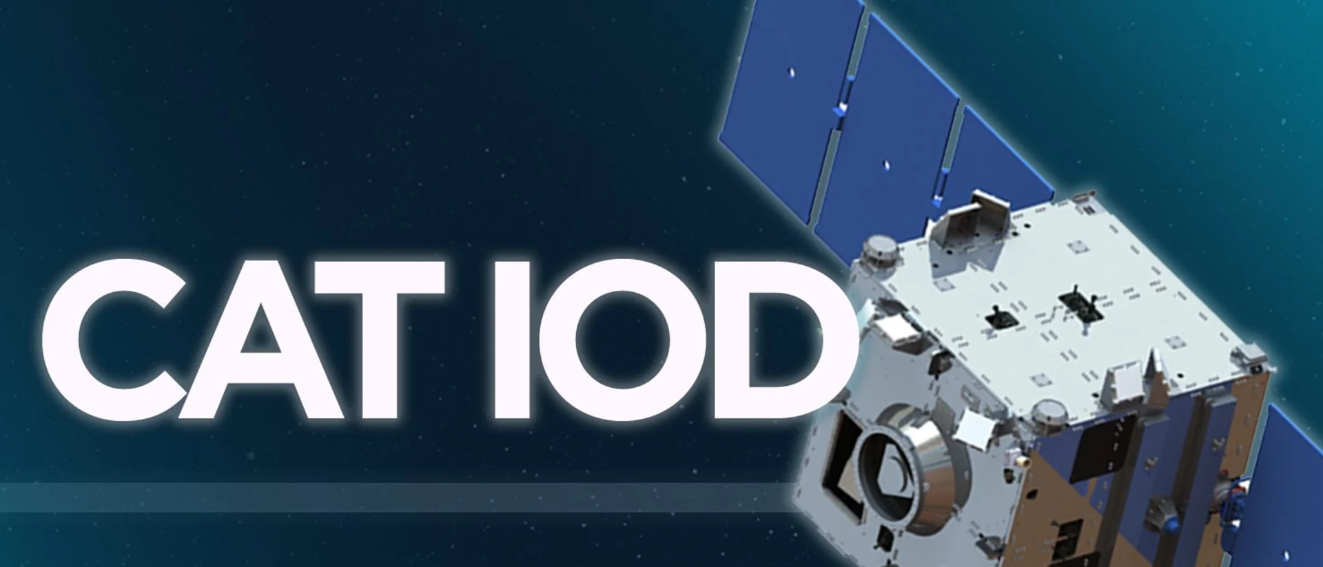 Digital Graphic with CAT IOD text and a CAD graphic of the satellite servicer.