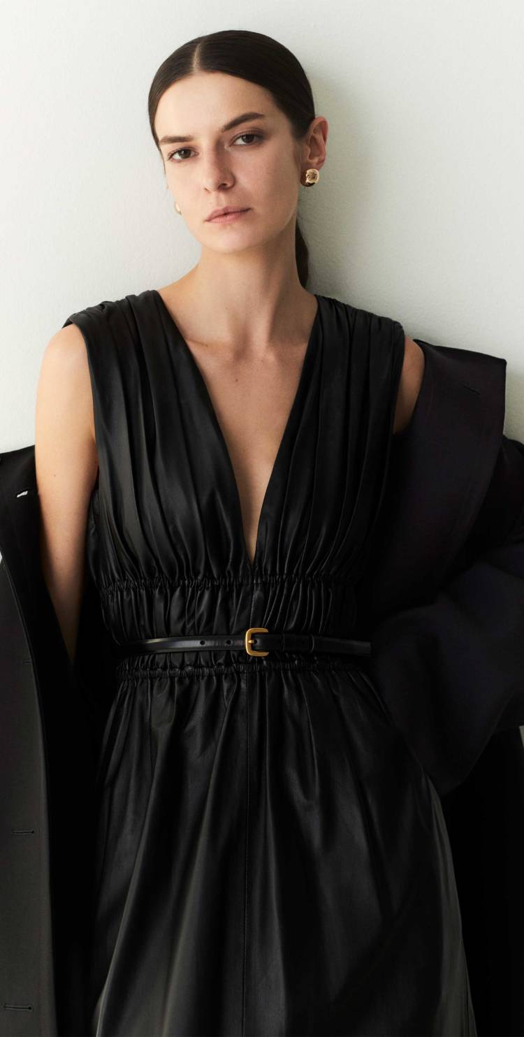 model wears Altuzarra Fiona leather dress 