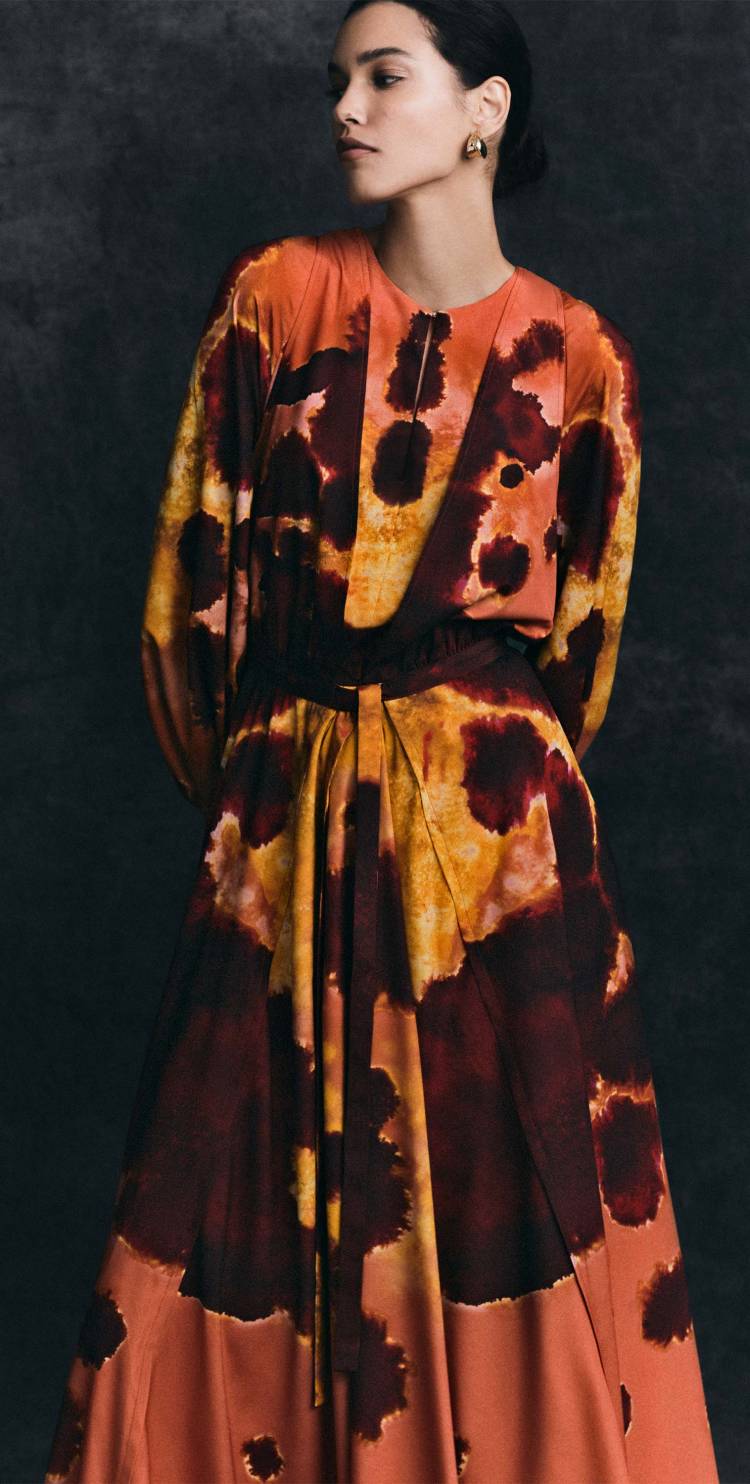 model wears `altuzarra ladybug print piere dress