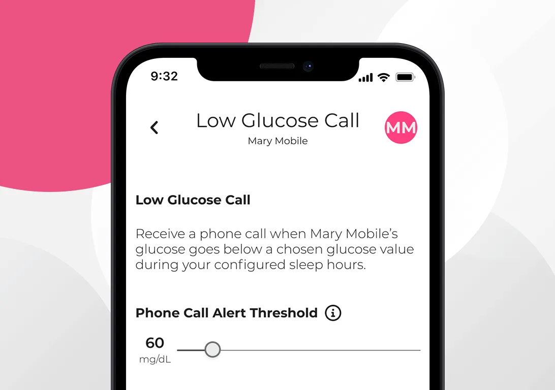 Low Glucose Call settings screen on Sugarmate App