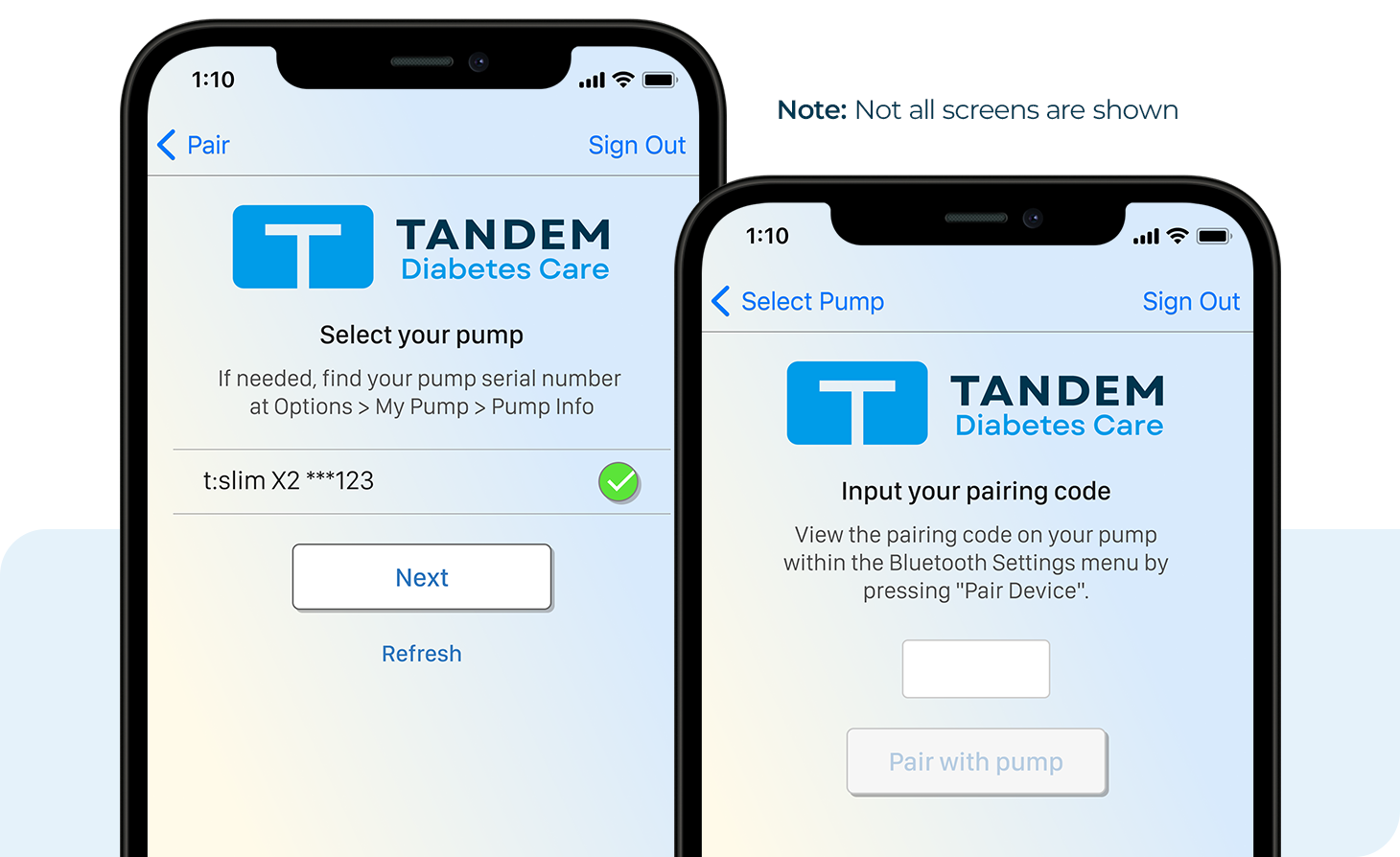 Pump Data Sync Screens on Mobile App