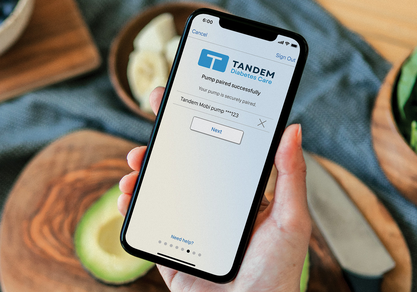 Mobile app and pump paired successfully