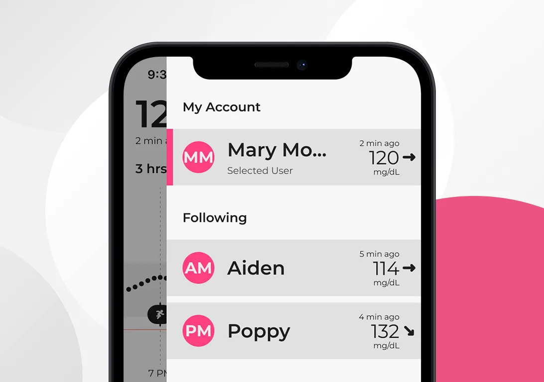 Follow Account screen on Sugarmate App