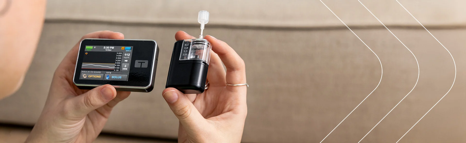 Tandem t:slim X2 insulin pump and Tandem Mobi system shown side by side