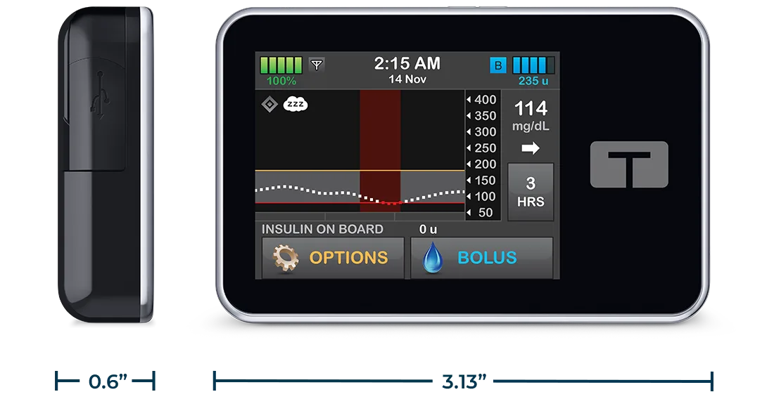 t:slim X2 insulin pump (3.13 wide x 0.6 depth)