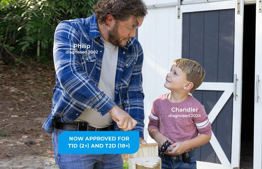 Tandem users, Philip (diagnosed 2002) and Chandler (diagnosed 2024). Control-IQ+ technology now indicated for ages 2+.