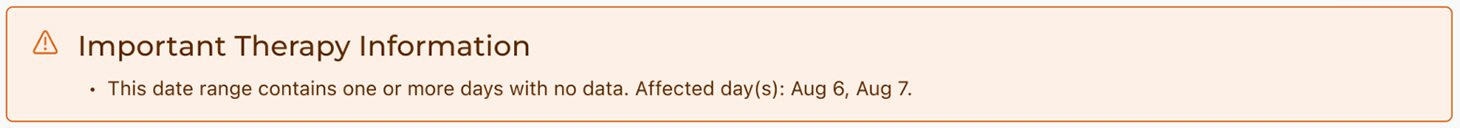 Incomplete therapy days notification in Tandem Source