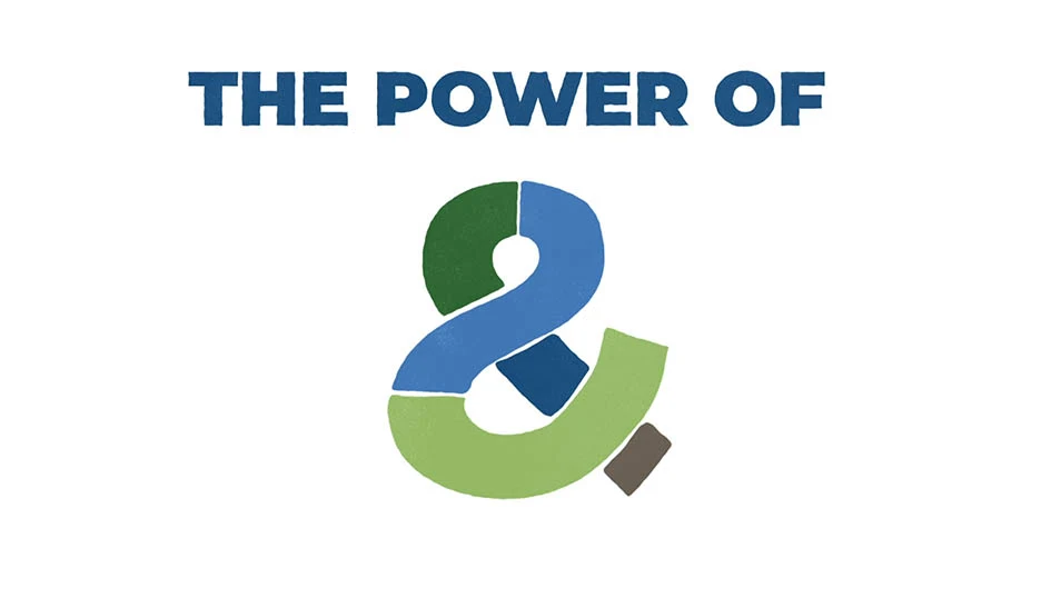 '「THE POWER OF」以藍色大寫字母呈現，下方配有一個融合綠、藍、灰三色的「&」符號。