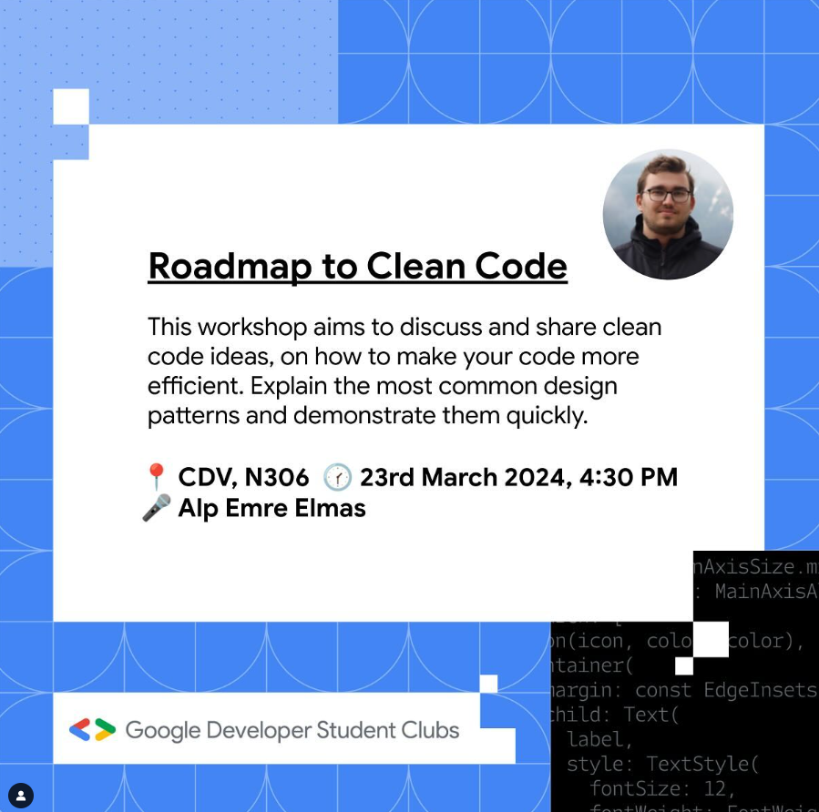 I was a tech speaker about "Clean Code principles" at the Google Developer Student Club at CDV.