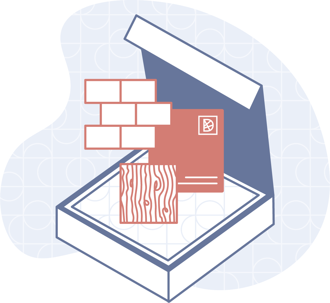 Illustration of box of Dwellify sample materials.