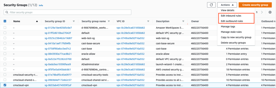 Managing prefix lists | CMS Hybrid Cloud