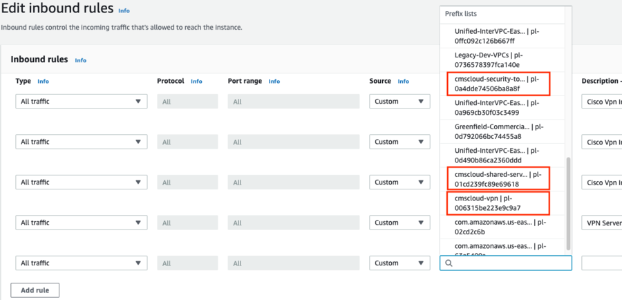 Managing prefix lists | CMS Hybrid Cloud