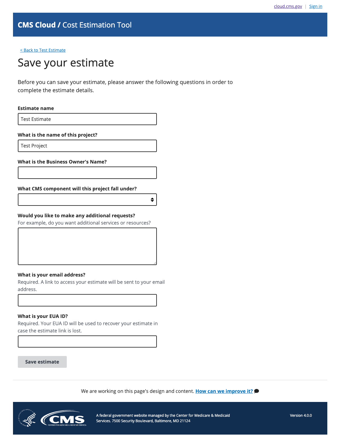 Getting started with Cost Estimation Tool (CET) | CMS Hybrid Cloud