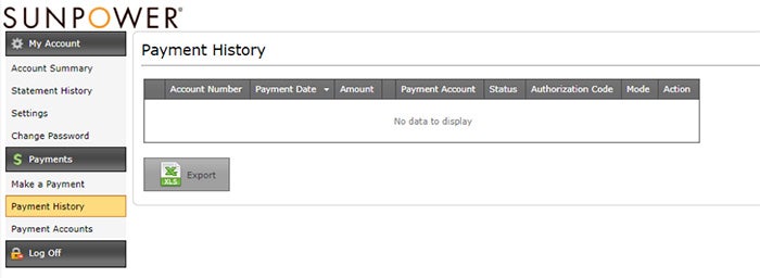 SunPower billing payment history