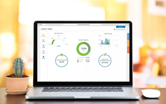 SunPower's EnergyLink® monitoring system shows solar users how much solar energy they’re producing, how much electricity is coming from their solar system versus the grid and their lifetime electric bill savings. 