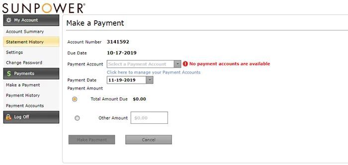 Online Bill Pay make a payment