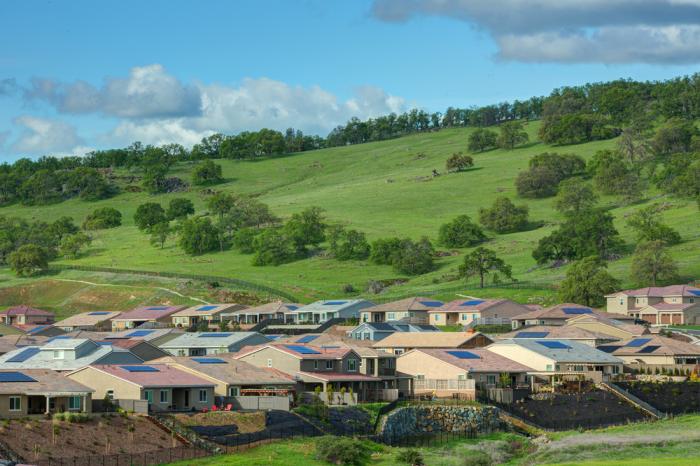 A community of solar homes in El Dorado Hills, Calif., where all new homes will be required to have solar panels starting in 2020.