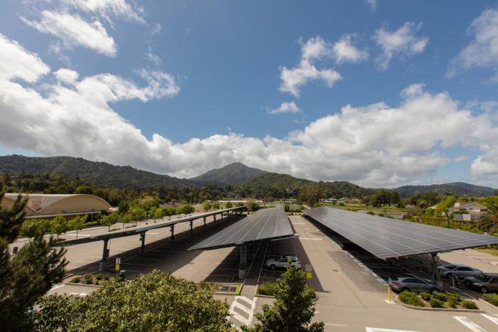 A SunPower schools solar carport system at Redwood High School in California.