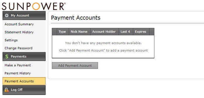 How to add your payment account to SunPower bill