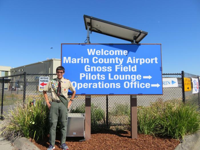 Tyler Colenbrander, 17, created a solar powered airport welcome sign in Marin County for his Eagle Scout project.