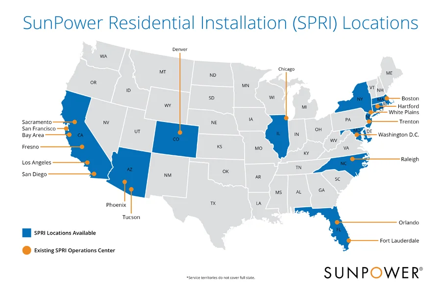 SunPower Residential Installations (SPRI) Locations