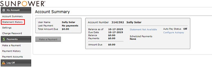 how to review your SunPower account statement history