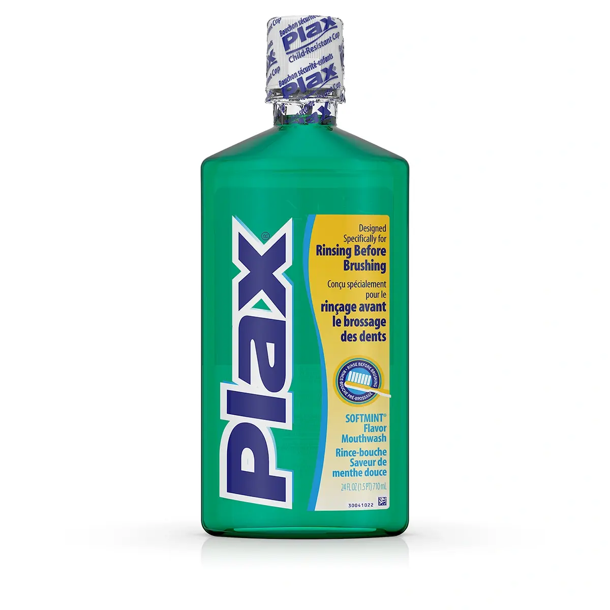 Front Pack Shot of PLAX® Mouthwash, SOFTMINT® 24 FL OZ (1.5 PT) 710 mL